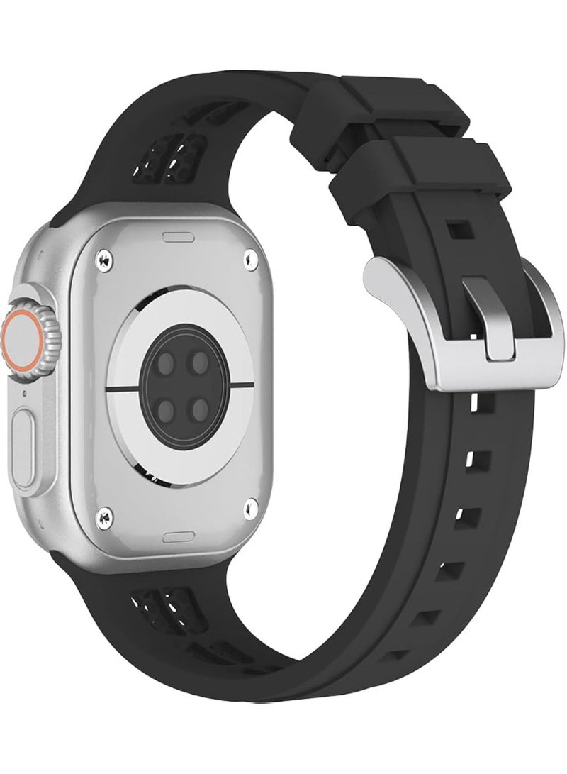 Sport Band Compatible with iWatch 42mm 44mm 45mm 46mm 49mm, Soft Silicone Breathable Waterproof Strap Compatible with Ultra/Ultra2 iWatch SE & Series 1/2/3/4/5/6/7/8/9/10 (Black) - Image 2