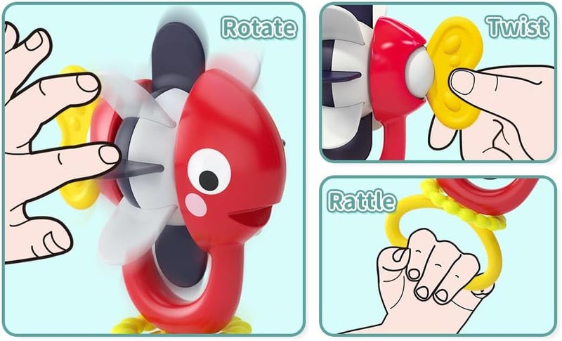 HOLA 2in1 Highchair Toys & Baby Rattle Toys Fish, Mealtime Toys, Teething Relief, Fine Motor Skills, Bright Colors, Sensory Toys, Baby Toys, Teether, Baby Rattle, Animal Rattle, Suction Toys 6M+ - Image 2