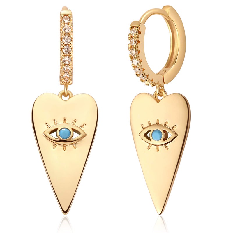 VACRONA Gold Hoop Earrings Evil Eye Huggie Earrings for Women 14k Gold Plated Small Huggie Hoop Earrings - Image 1