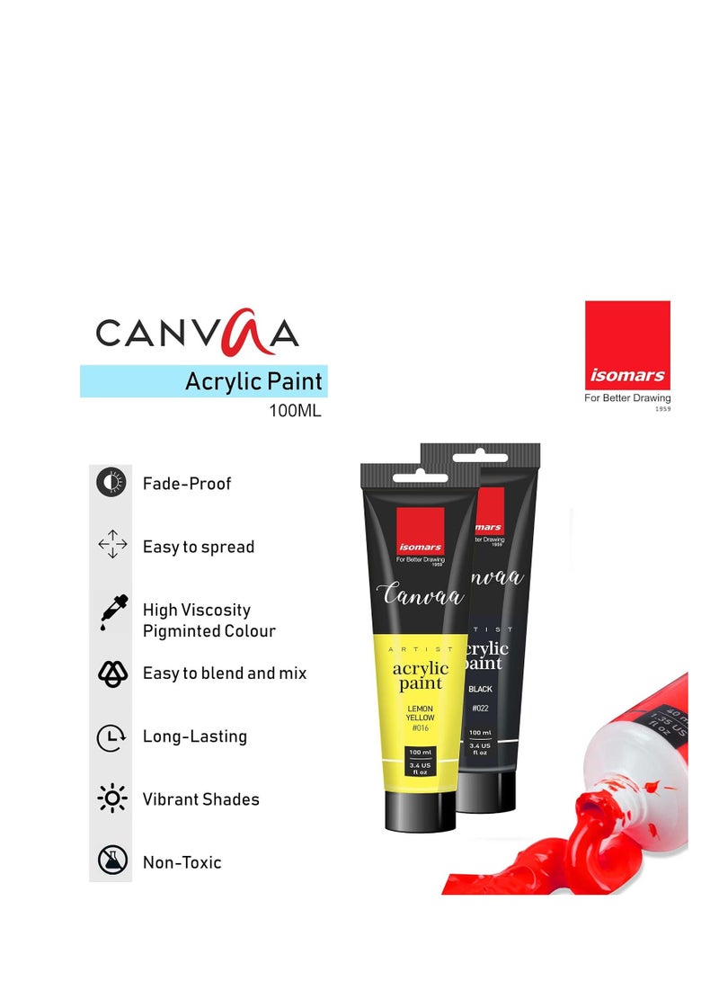 Isomars Canvaa Acrylic Paint 100ml - Set of 12 Vibrant Pigmented & Fadeproof Colors - ARTIST SERIES - For Canvas Painting, Scrap Book, Paper Board, Wood & Terracotta - Image 2