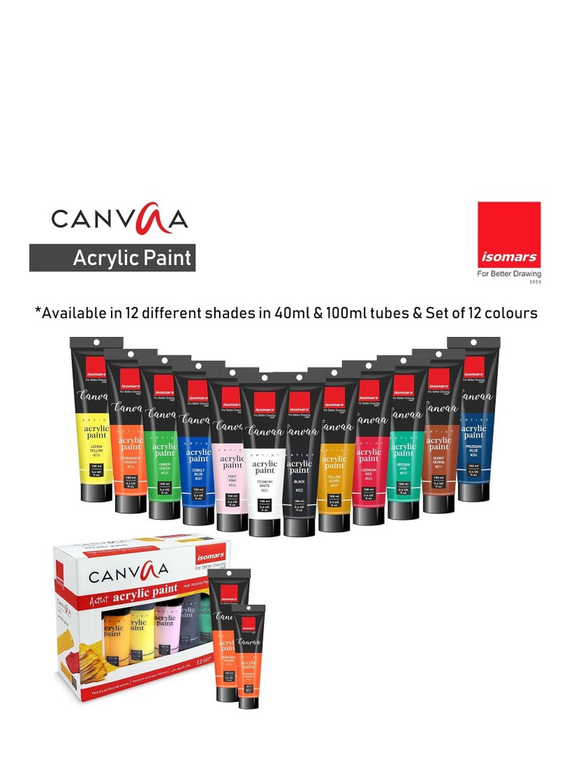 Isomars Canvaa Acrylic Paint 100ml - Set of 12 Vibrant Pigmented & Fadeproof Colors - ARTIST SERIES - For Canvas Painting, Scrap Book, Paper Board, Wood & Terracotta - Image 3