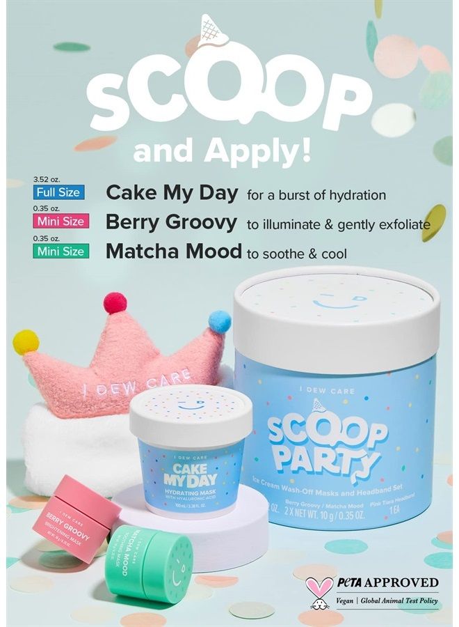 I DEW CARE Wash-off Masks with Headband Set - Scoop Party | With Hyaluronic Acid, Gift Set, Skincare Essentials, Face Washing Band, Princess Style Crown, Moisturizing, Hydrating, Illuminating, Soothin 
