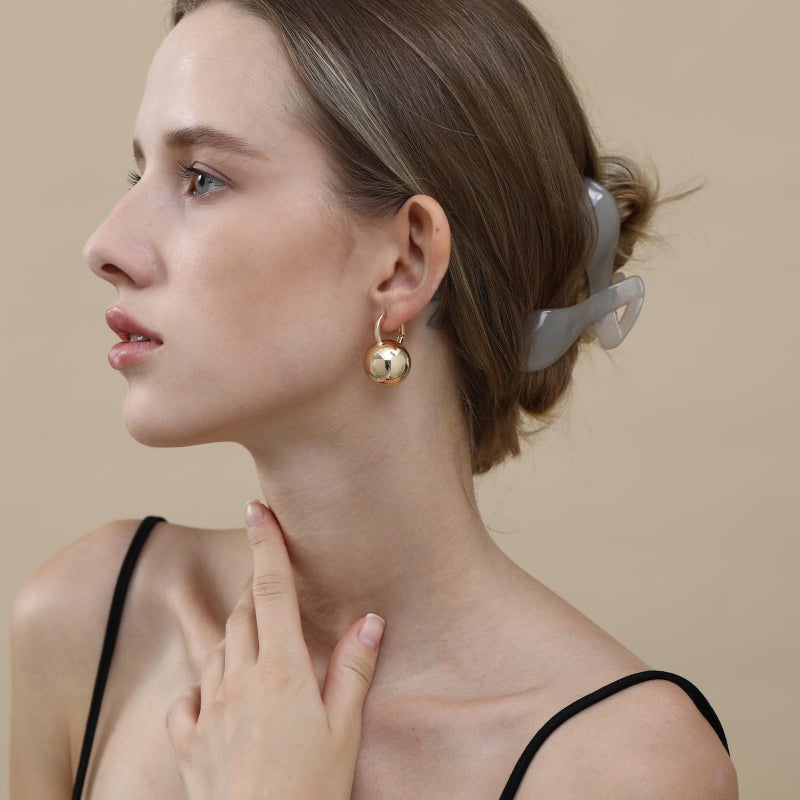 Ascona Gold Plated Hoop Earrings,Ball Drop Dangle Leverback Earrings for Women, Hypoallergenic Lightweight Gold Plated Dainty Fashion Jewelry(36mm large ball) - Image 2