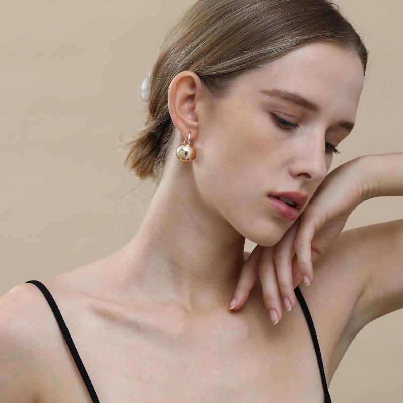 Ascona Gold Plated Hoop Earrings,Ball Drop Dangle Leverback Earrings for Women, Hypoallergenic Lightweight Gold Plated Dainty Fashion Jewelry(36mm large ball) - Image 3