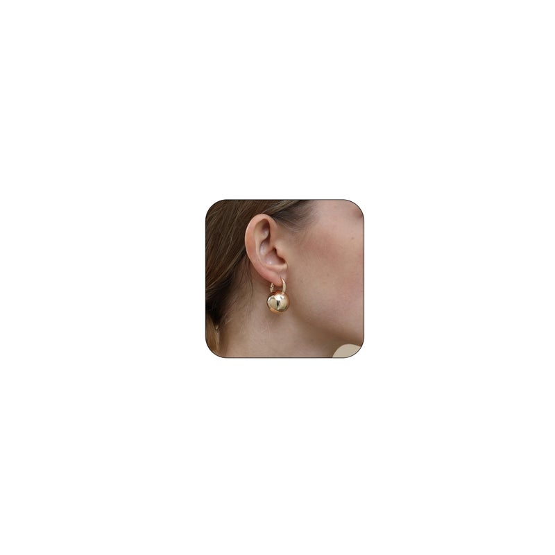 Ascona Gold Plated Hoop Earrings,Ball Drop Dangle Leverback Earrings for Women, Hypoallergenic Lightweight Gold Plated Dainty Fashion Jewelry(36mm large ball) - Image 1