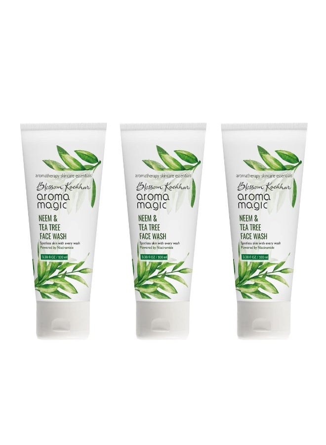 Aroma Magic Neem & Tea Tree Face wash PWRD By 5% Niacinamide & Aloevera Gel for Spotless & Soft Skin, Oily & Acne/Pimples Prone Skin for Women & Men |100 ml | pack of 3 - Image 1