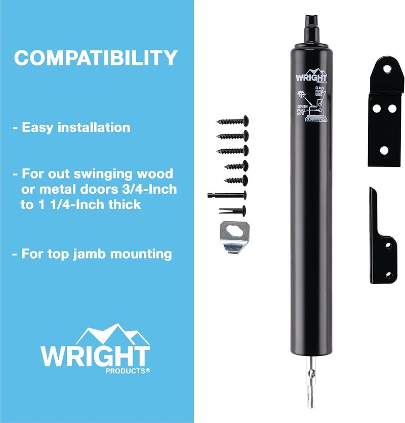 Wright Products Light Duty Screen Door Closer with Head Jamb Bracket – Pneumatic Door Closer, Adjustable Closing Speed, and Hold-Open Washer (Transitional, Black) - Image 4