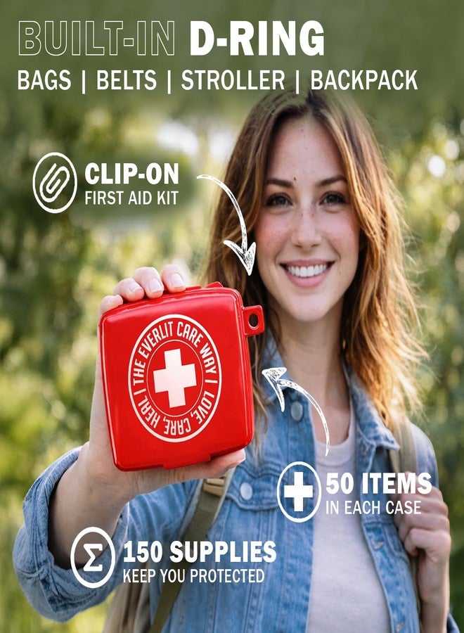 EVERLIT CARE EVERLIT Pocket-Aid Kit | Travel-Friendly Hard-Shell Cases with 50 Items for Cuts, Scrapes, Burn & Wound Care | Pack of 3 Mini First Aid Kits for Travel, Outdoor, School, Camping, Home, Office (Red) - Image 3
