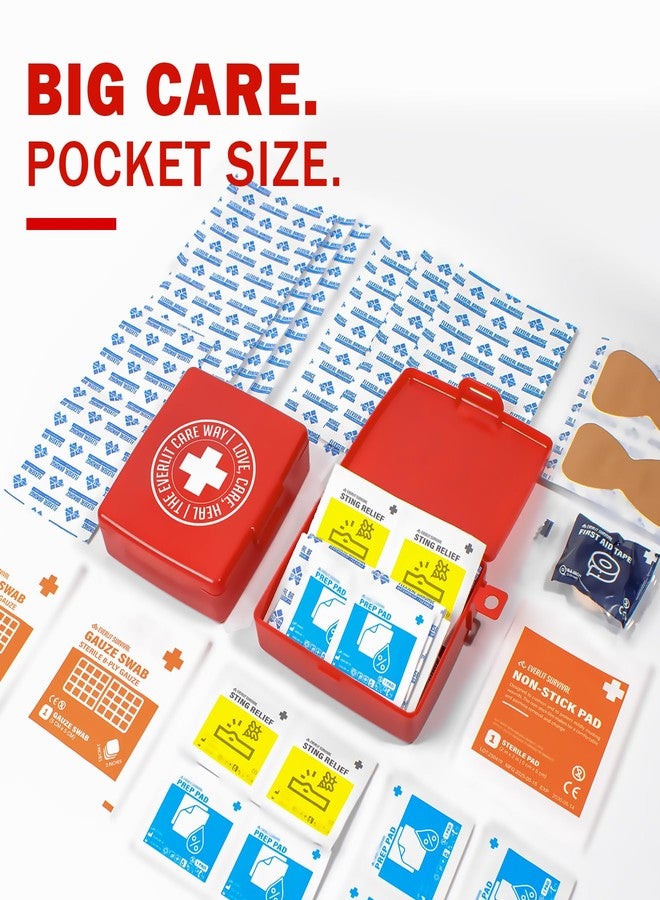 EVERLIT CARE EVERLIT Pocket-Aid Kit | Travel-Friendly Hard-Shell Cases with 50 Items for Cuts, Scrapes, Burn & Wound Care | Pack of 3 Mini First Aid Kits for Travel, Outdoor, School, Camping, Home, Office (Red) - Image 2