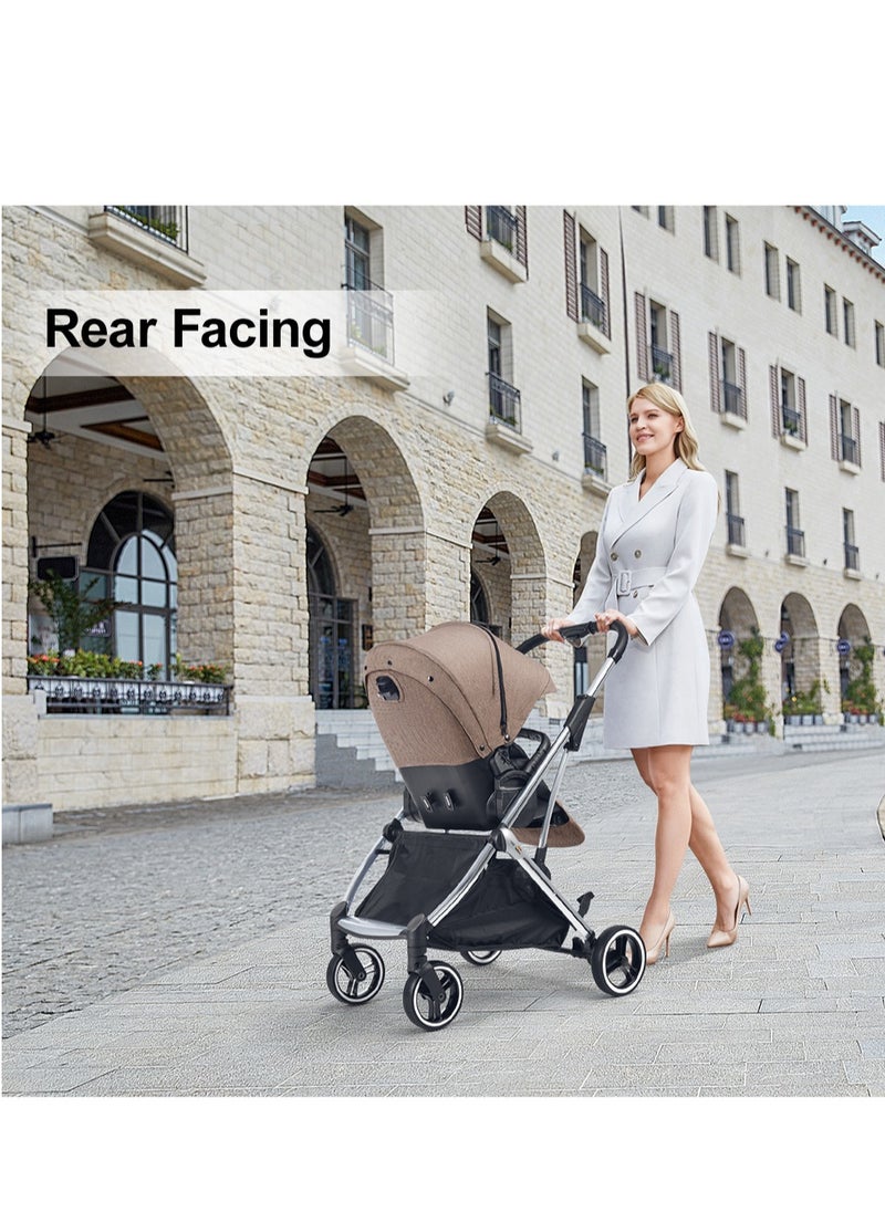 GOKKE - Reversible Baby Stoller,  5 Point Safety Harness, Compact Fold, Reversible Seat, Forward & Rear Facing, 0-36 Months, Brown - B108BR - Image 1