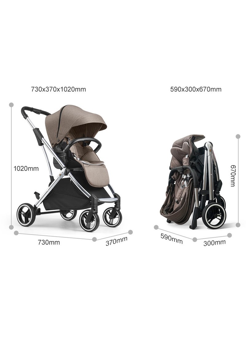 GOKKE - Reversible Baby Stoller,  5 Point Safety Harness, Compact Fold, Reversible Seat, Forward & Rear Facing, 0-36 Months, Brown - B108BR - Image 1