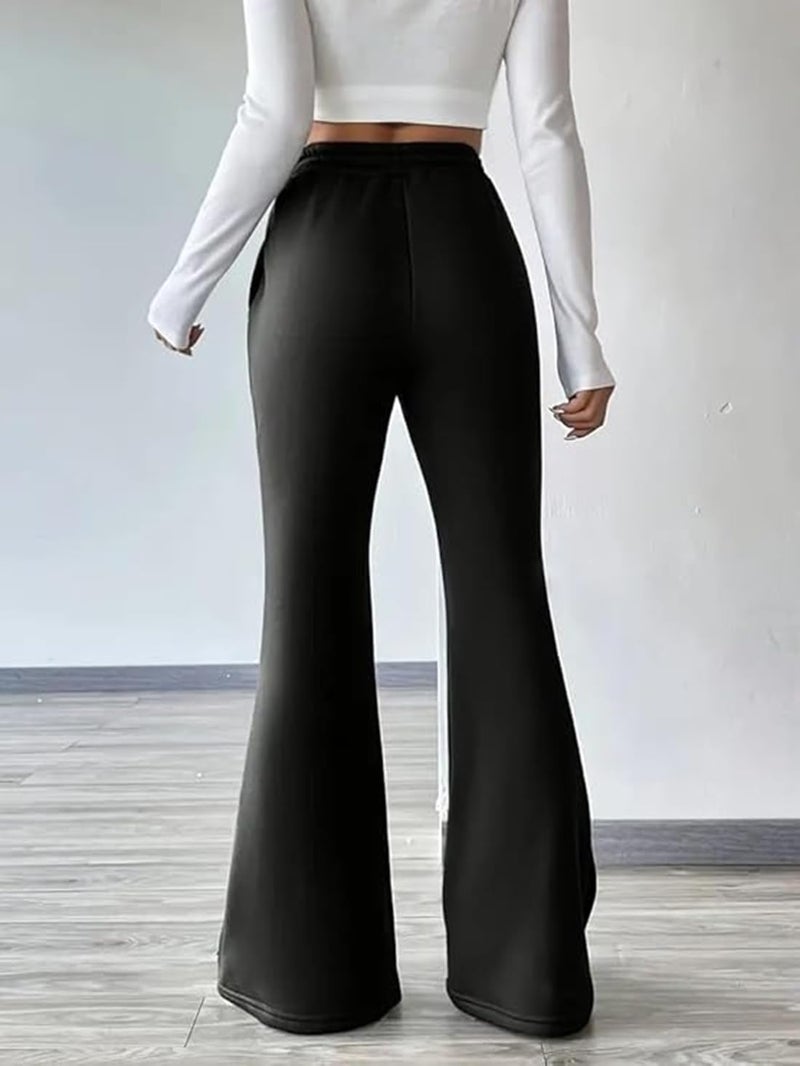 ADBUCKS Women’s Fleece Bell Bottom Sweatpants – High Waisted Wide Leg Lounge Pants with Pockets, Drawstring Waist, Warm Fleece Lined Winter Athletic Trousers (in, Alpha, 2XL, Black) - Image 5