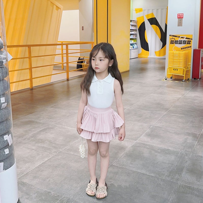 Children's Sweet Tutu Skirt Skirt Girl's Pleated Cake Skirt Overskirt White Pink Skirt Spring and Summer Suit - Image 2