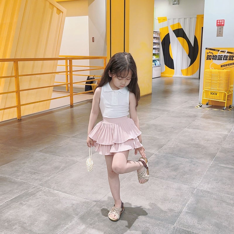 Children's Sweet Tutu Skirt Skirt Girl's Pleated Cake Skirt Overskirt White Pink Skirt Spring and Summer Suit - Image 4