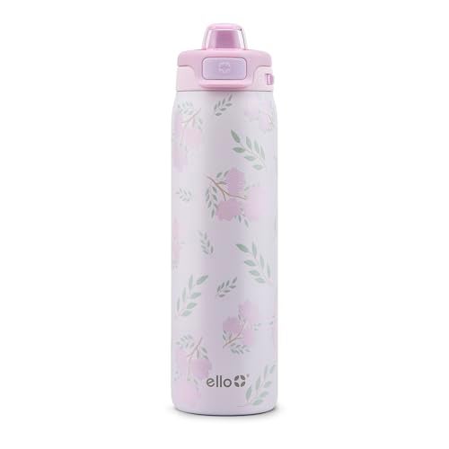 Ello Pop Fill 22oz Stainless Steel Water Bottle with QuickFill Technology Double Walled and Vacuum Insulated Metal Leak Proof Locking Lid Straw and Chug Reusable BPA Free Blossom Bliss - Image 1