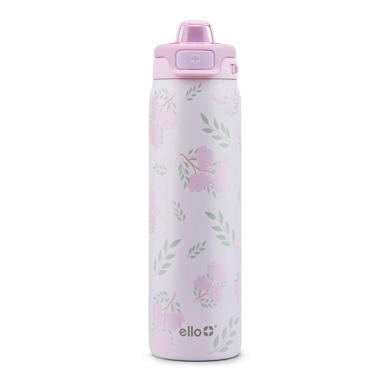 Ello Pop Fill 22oz Stainless Steel Water Bottle with QuickFill Technology Double Walled and Vacuum Insulated Metal Leak Proof Locking Lid Straw and Chug Reusable BPA Free Blossom Bliss - Image 2