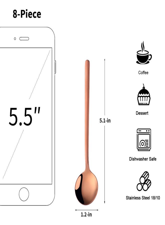 Poylim Cute Small Coffee Spoons Set of 8, 18/10 Stainless Steel Rose Gold Demitasse Spoons for Tea, Dessert, Appetizer, 5.1-inch - Image 2