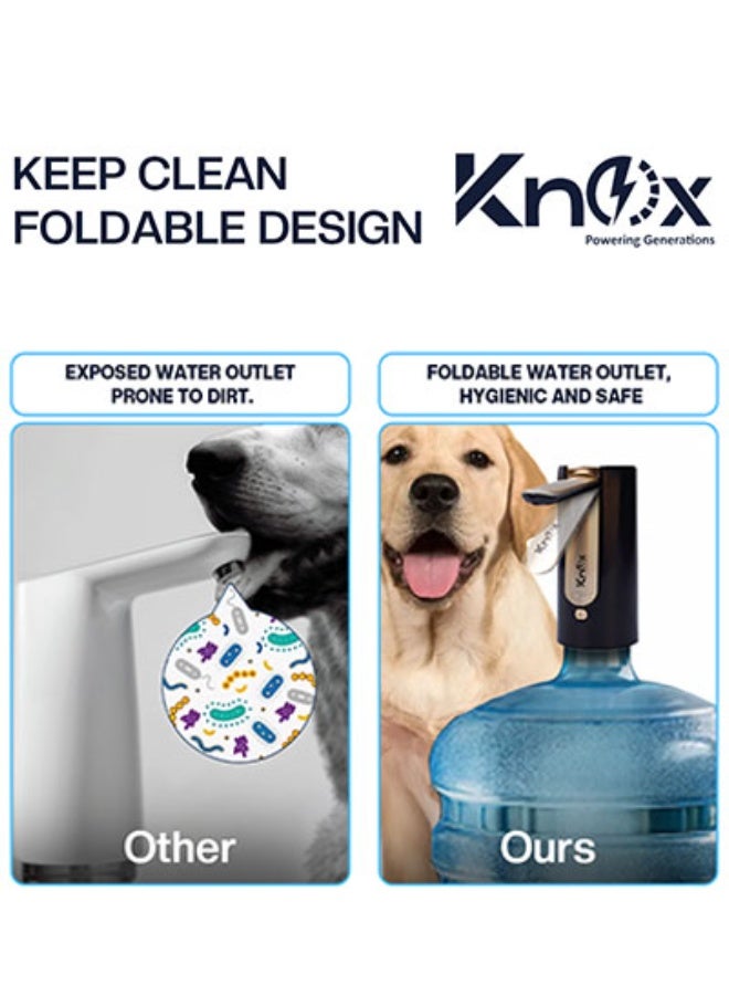 Knox Powering Generations Knox Automatic Electric Water Dispenser Pump, USB Rechargeable with 1200mah Battery, Foldable Spout, Smart LED Display, BPA-Free Material, Portable 5 Gallon Mini Water Pump For Camping, Home & Office - Image 3