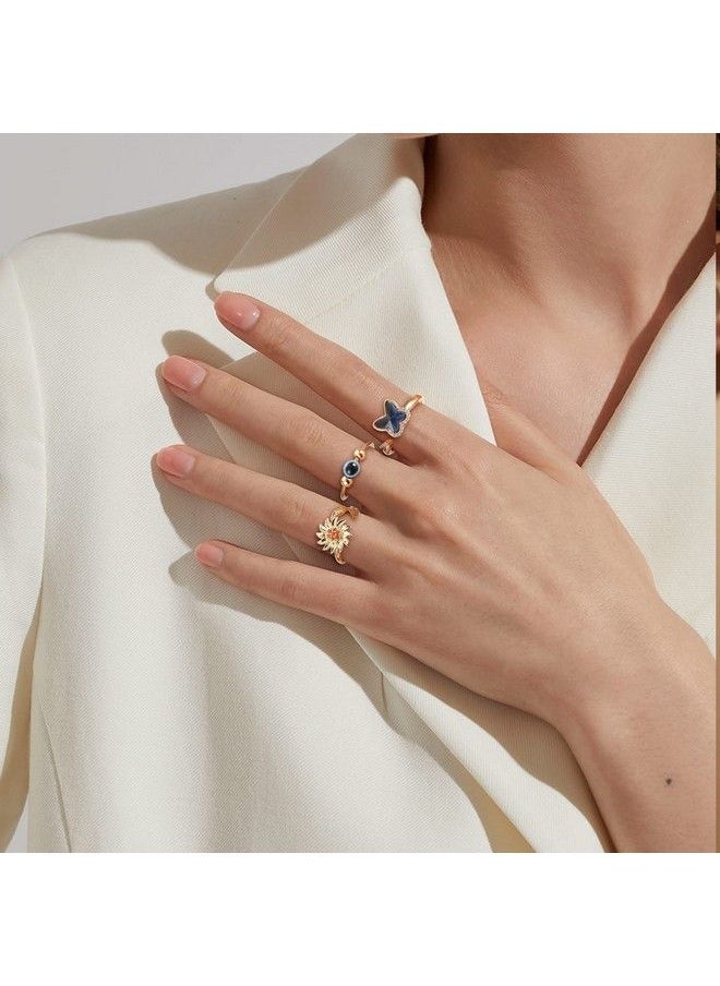FIBO STEEL 9 Pcs Fidget Anxiety Rings For Women Men Spinner Rings For Anxiety Relieving Stress Open Cz Flower Moon Star Anti Rotatable Rings Adjustable Gold Tone  - Image 5
