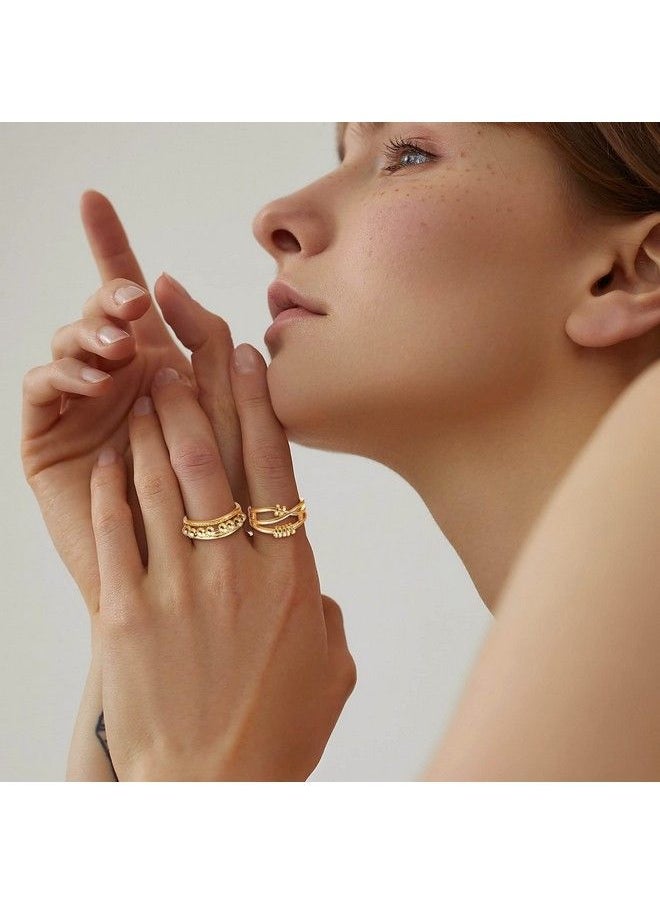 FIBO STEEL 9 Pcs Fidget Anxiety Rings For Women Men Spinner Rings For Anxiety Relieving Stress Open Cz Flower Moon Star Anti Rotatable Rings Adjustable Gold Tone  - Image 4