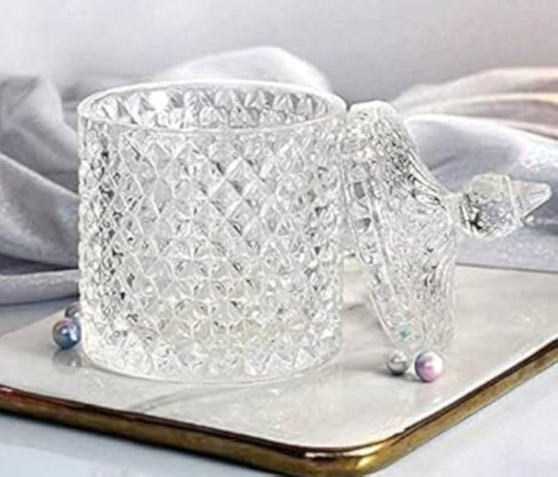 Generic Crystal Glass Sugar Bowl, Diamond Cut Pattern, Decorative Serving Bowl .flo