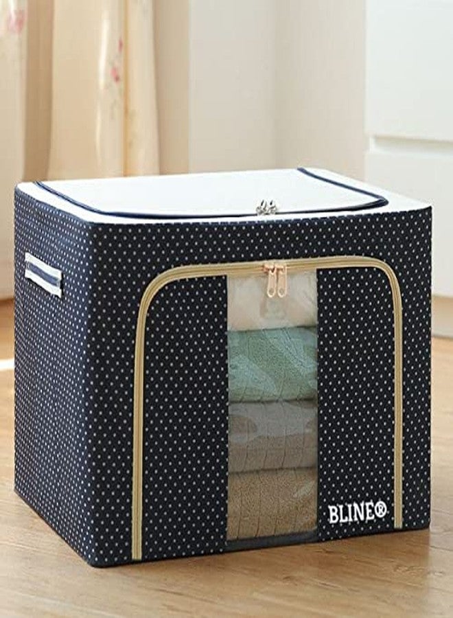 BLINE Fabric Rectangular Collapsible Foldable Box Wardrobe Storage Organizer Bag with Steel Frame - (Multicolor, Standard, 66L) - Image 1
