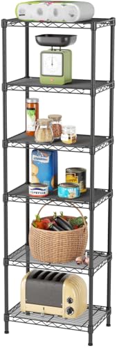 SINGAYE 6 Shelves Bathroom Organizers and Storage Shelf Wire Closet Metal Pantry Kitchen Small Garage Shelving Unit Laundry Room Organization Home Tall Rack Balck 10" D x 16" W x 60”H - Image 1