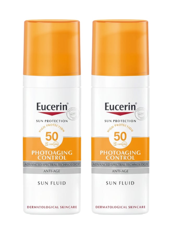 Pack Of 2 Face Sunscreen Photoaging Control Anti-Age Sun Fluid Suitable As Make-Up Base Orange 50ml - Image 1