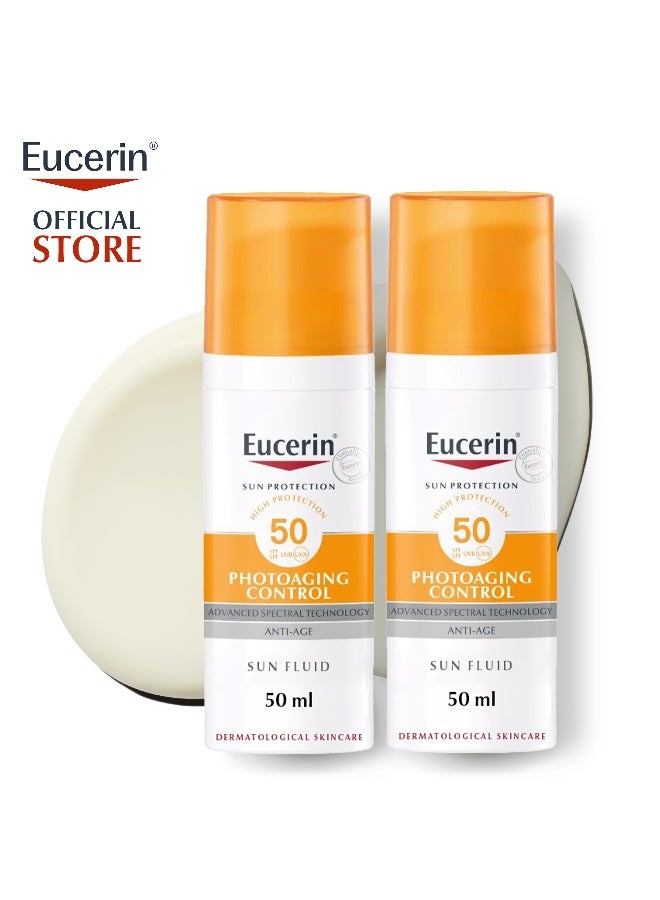 يوسيرين Pack Of 2 Face Sunscreen Photoaging Control Anti-Age Sun Fluid Suitable As Make-Up Base Orange 50ml - Image 1