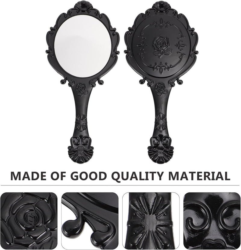 2pcs Handheld Makeup Mirror Retro Vanity Mirror with Handle for Women Portable Travel Beauty Accessory Black - Image 5
