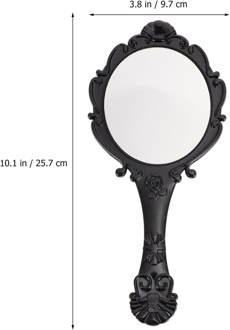 2pcs Handheld Makeup Mirror Retro Vanity Mirror with Handle for Women Portable Travel Beauty Accessory Black - Image 2