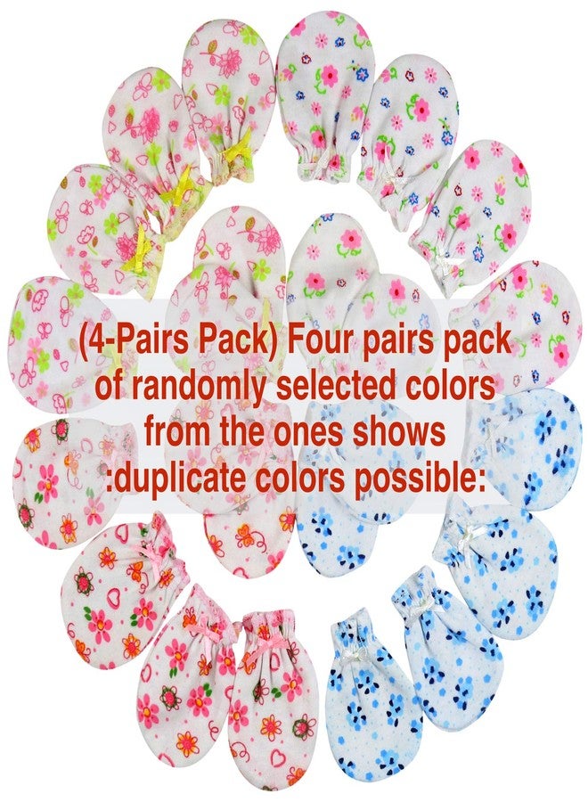 ToBeInStyle 4-Pack Newborn Baby Comfy Cotton Mitten Gloves - White Flower - OS - Image 2
