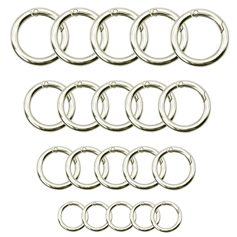 Maydahui Maydahui 40 Pcs Spring O Ring Zinc Alloy Spring Clip 4 Size 080981113 Inch Silver Round Carabiner Snap Hook Key Ring Circle Trigger Rings MultiPurpose for Handbag Purse Dog Leashes