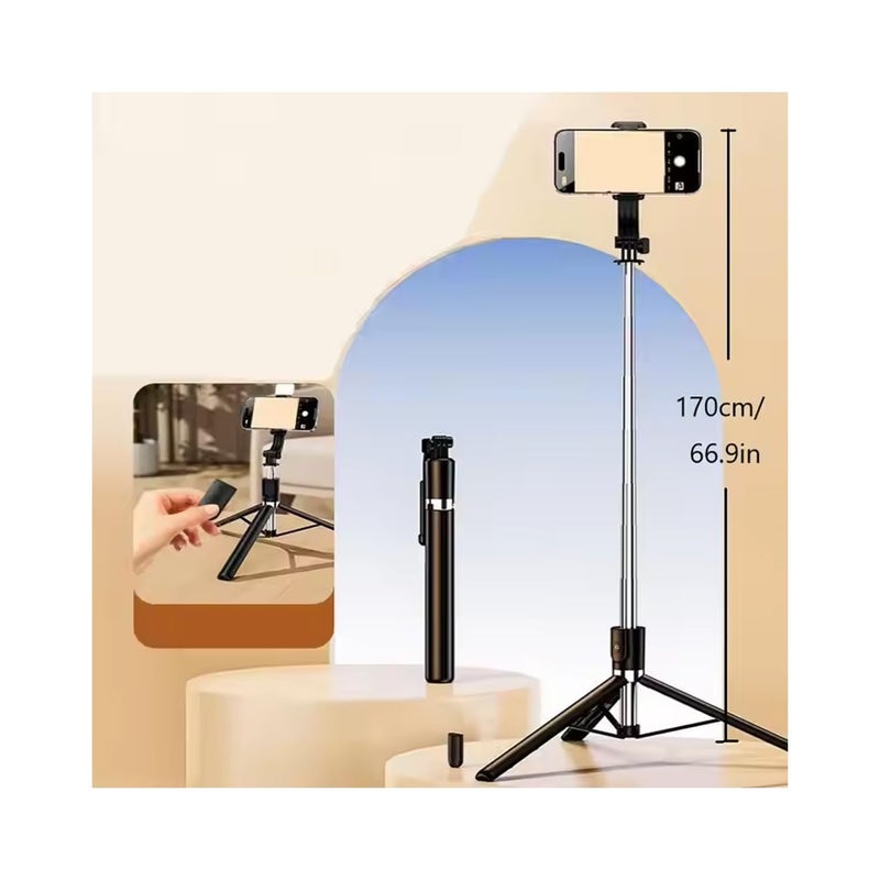 USTINE ® مجموعة SnapX1 L للتدوين مع ميكروفون لاسلكي | عصا سيلفي ثلاثية في واحد بطول 170 سم قابلة للتمديد مع حامل ثلاثي القوائم مع جهاز تحكم بلوتوث + ميكروفون K8 ليوتيوب، ريلز وتدوين الفيديو (أندرويد/آيفون) - Image 2