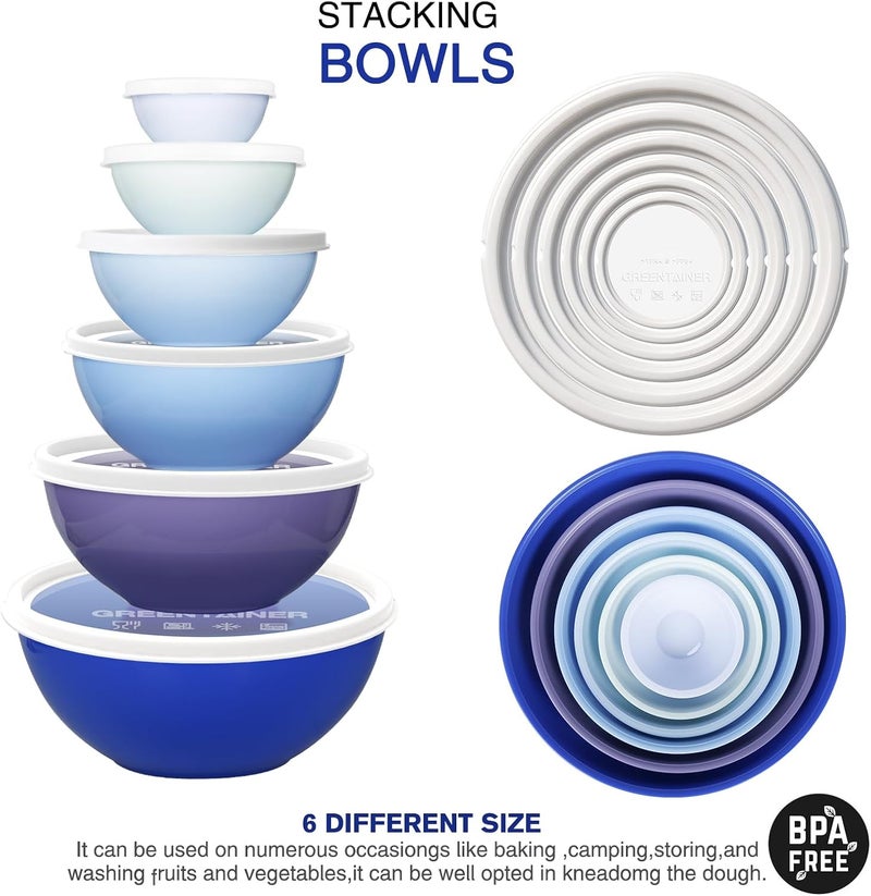 Greentainer Plastic Mixing Bowls with Lids Set 12 Piece Colorful Mixing Bowl Set for Kitchen - Nesting Bowls with Lids Set, 6 Prep Bowls and 6 Lids - Microwave and Freezer Safe(Dark Blue) - Image 4
