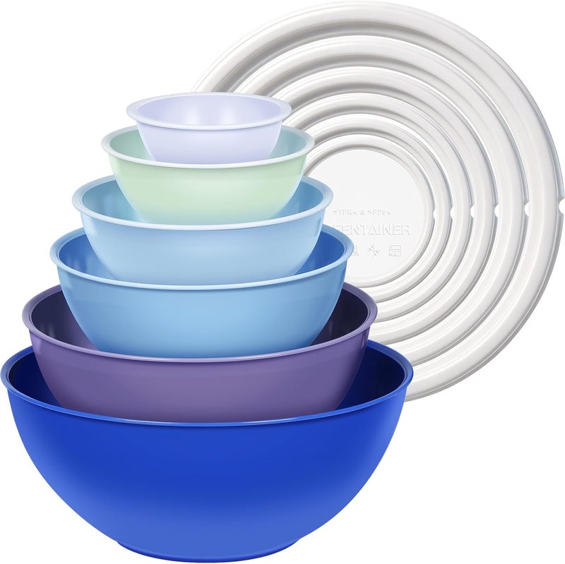 Greentainer Plastic Mixing Bowls with Lids Set 12 Piece Colorful Mixing Bowl Set for Kitchen - Nesting Bowls with Lids Set, 6 Prep Bowls and 6 Lids - Microwave and Freezer Safe(Dark Blue) - Image 1