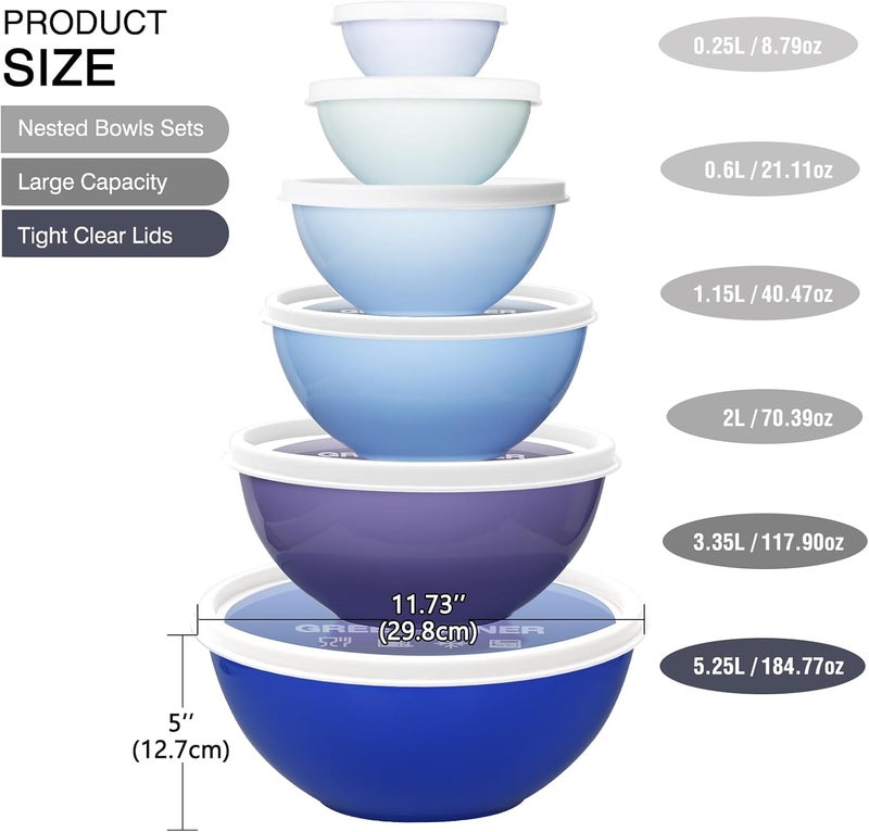 Greentainer Plastic Mixing Bowls with Lids Set 12 Piece Colorful Mixing Bowl Set for Kitchen - Nesting Bowls with Lids Set, 6 Prep Bowls and 6 Lids - Microwave and Freezer Safe(Dark Blue) - Image 2