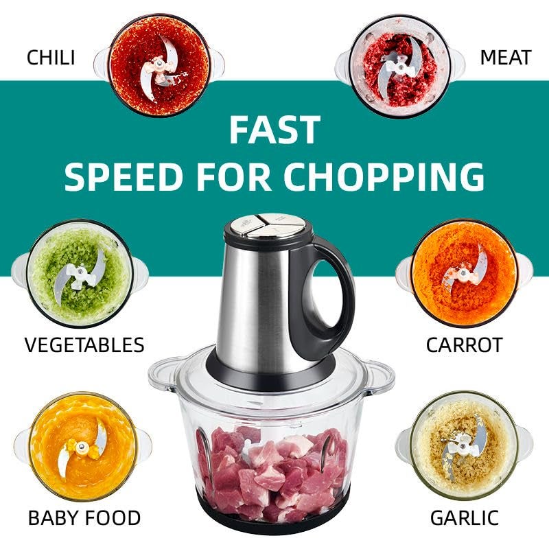 Delavala Electric Food Chopper-Food Processor-Meat Grinder | Mixer Grinder | 2L Glass Bowl & 4 Sharp Steel Blade-500W| Food Grinder Machine for Meat Vegetable Fruit & Nuts Blender Onion Garlic Spices - Image 5