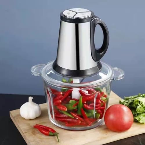 Delavala Electric Food Chopper-Food Processor-Meat Grinder | Mixer Grinder | 2L Glass Bowl & 4 Sharp Steel Blade-500W| Food Grinder Machine for Meat Vegetable Fruit & Nuts Blender Onion Garlic Spices - Image 2