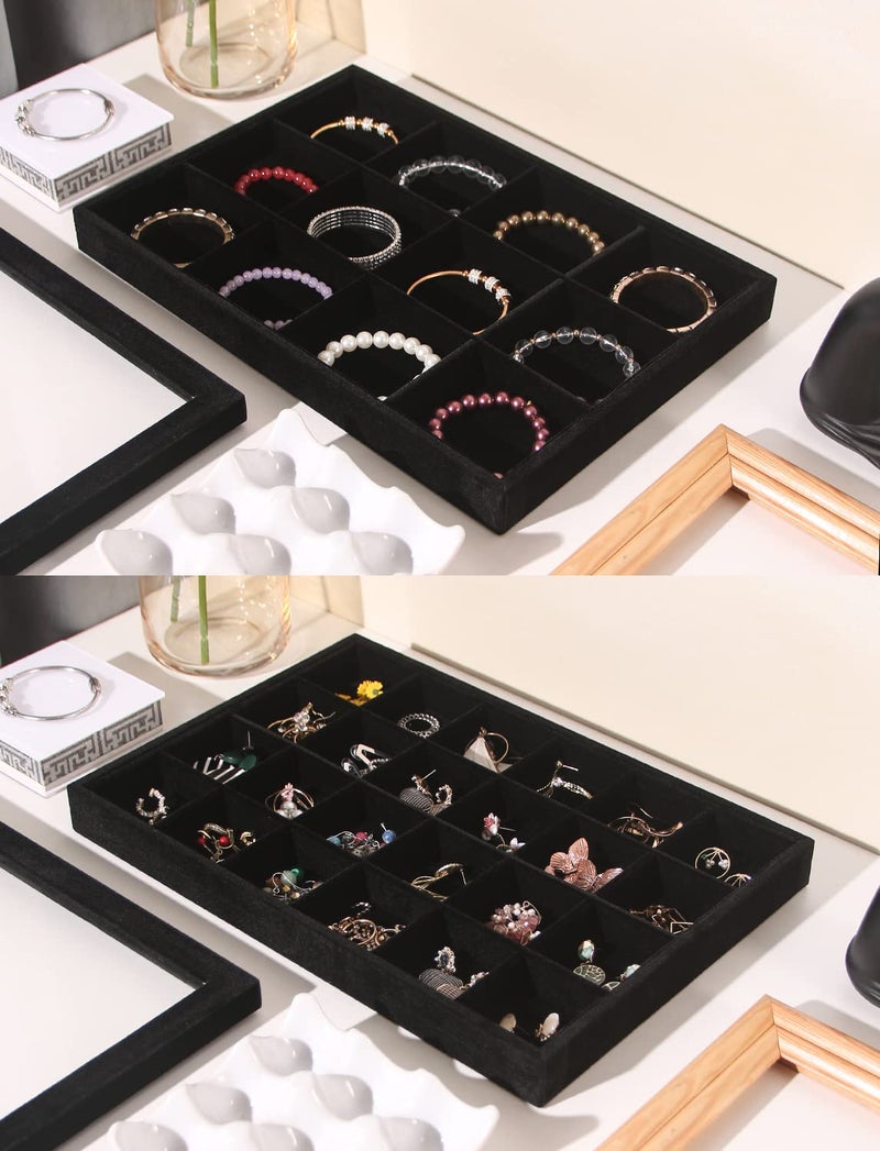 Coward Set of 5 Stackable Jewelry Organizer Tray Necklace Earring Box Storage Ring Bracelet Display Holder (Black(ring+necklace+earring+12grid)) - Image 3