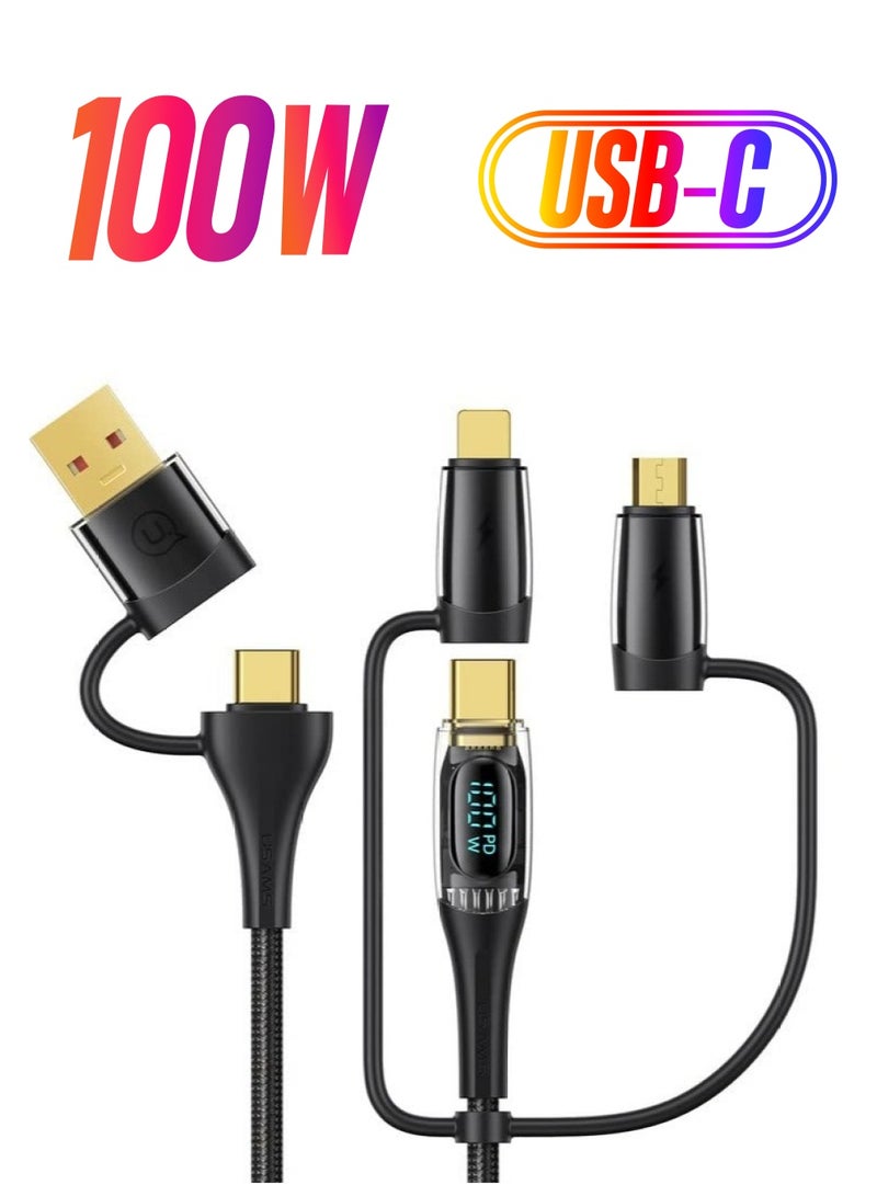 Excefore USB C to Multi Charging Cable, 100W 4FT 5A Type C to Type C Fast Charger Charging Cord, with LED Display 5-in-1 Charging Cable, USB C/A to USB C/Micro/IP Charger Adapter, for Laptop/Tablet/Phone - Image 1