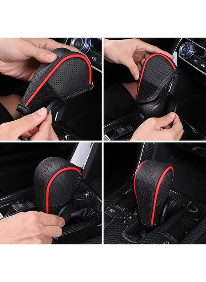 Black PU Leather Car Gear Shift Knob Cover Anti Slip Hand Brake Sleeve Interior Decor - Image 5