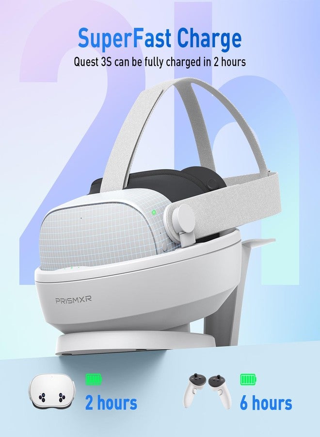 PRISMXR Charging Station for VR Headset - Compatible with Meta Quest 3S | Supports Halo Strap & Elite Strap | Charging Dock for Controller with 2 Batteries (Carina D1S) - Image 4