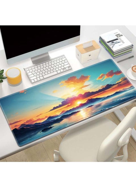 Mouse Pad Oversized Cartoon Character Keyboard Pad Gorgeous Enlarged Thickened Lock Edge Large Office Desk Pad One Piece-Color:900*400*3mm-Pattern:B31-the Sun Rises From The Clouds On The Mountain