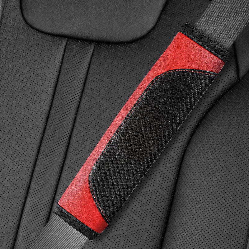 Amabro 2Pcs Car Seat Belt Cover - Comfortable Leather Safety Seatbelt Pads in Red - Image 1
