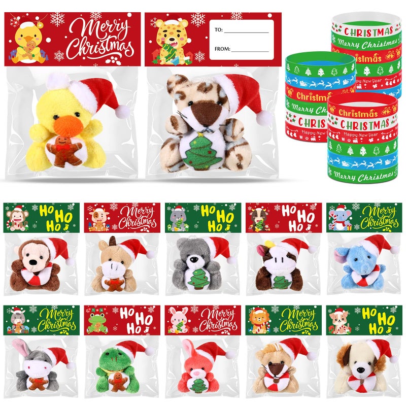 Sotiff 30 Pcs Christmas Mini Stuffed Animals Gifts Bulk 15 Christmas Plush Set with 15 Xmas Silicone Bracelets Small Plush Keychains Classroom Exchange Gift Toys for Friend Preschool Stocking Fillers - Image 3
