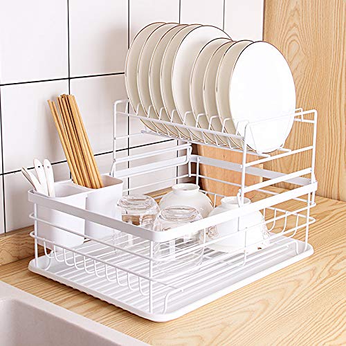 ROY ENTERPRISE 2 Tier Drying Rack,2022 Upgrades Double Rust-Proof Treatment Rack with More Stable Footpad, Utensil Holder, Cup Holder and Drainer-Stainless Steel(White Rack) - Image 1