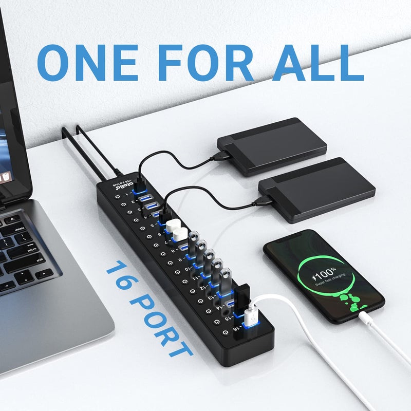 atolla Power USB Hub 3.0, atolla 16 Port USB Splitter with 12V/6A Power Adapter and Individual Switches, High-Speed Data Transfer for Laptop, PC, Mac, and More Devices - Image 3