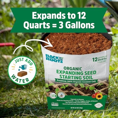 Back to the Roots Organic Seed Starting, Compressed Block expands to 12 Quarts, Made for Herbs, Veggies, Flowers - Image 3