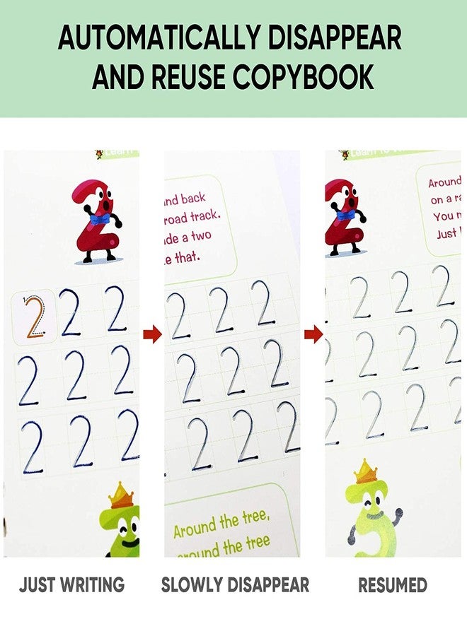 Techgadget 4 Pcs Magic Practice Copybook Set For Kids Children Cursive Handwriting Calligraphy Copy books - Maths + Drawing + Alphabet + Number (4 Books + 10 Refills + 1 Pen + 1 Grip) - Image 2